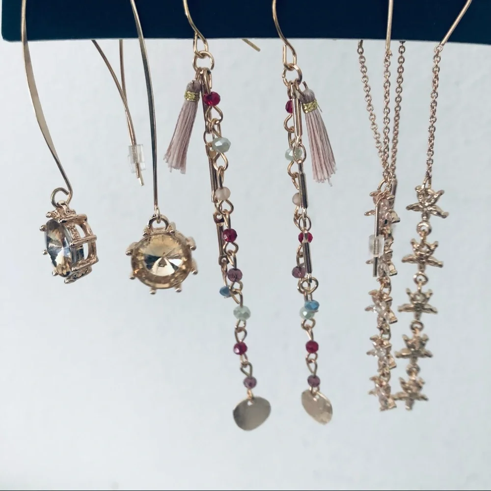 TORRID BLUSH WINE THREADER DROP TRIO EARRINGS - Picture 5 of 5